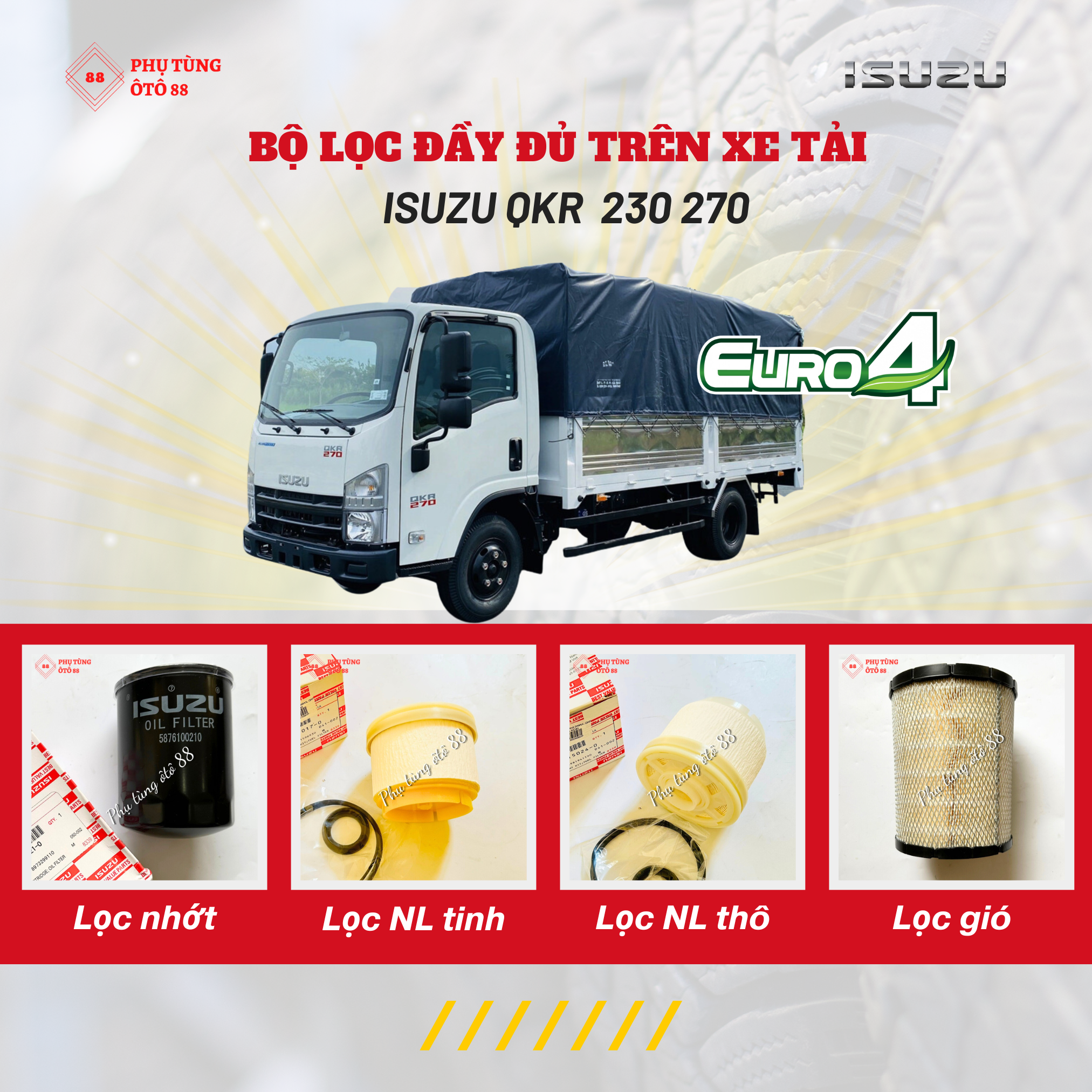 Bộ Lọc Đầy Đủ Cho Xe ISUZU QKR 210, 230, 270 Đầu Vuông